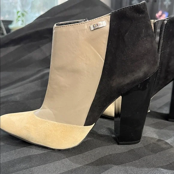 Calvin Klein Black and Beige Heeled Boots - Picture 6 of 11